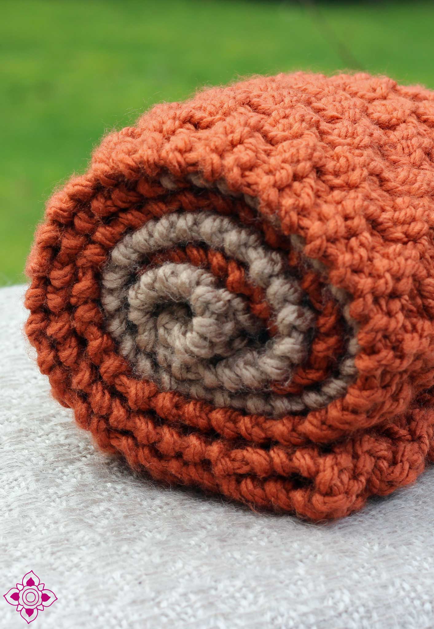Ava Hand-Knitted Orange and Taupe Scarf
