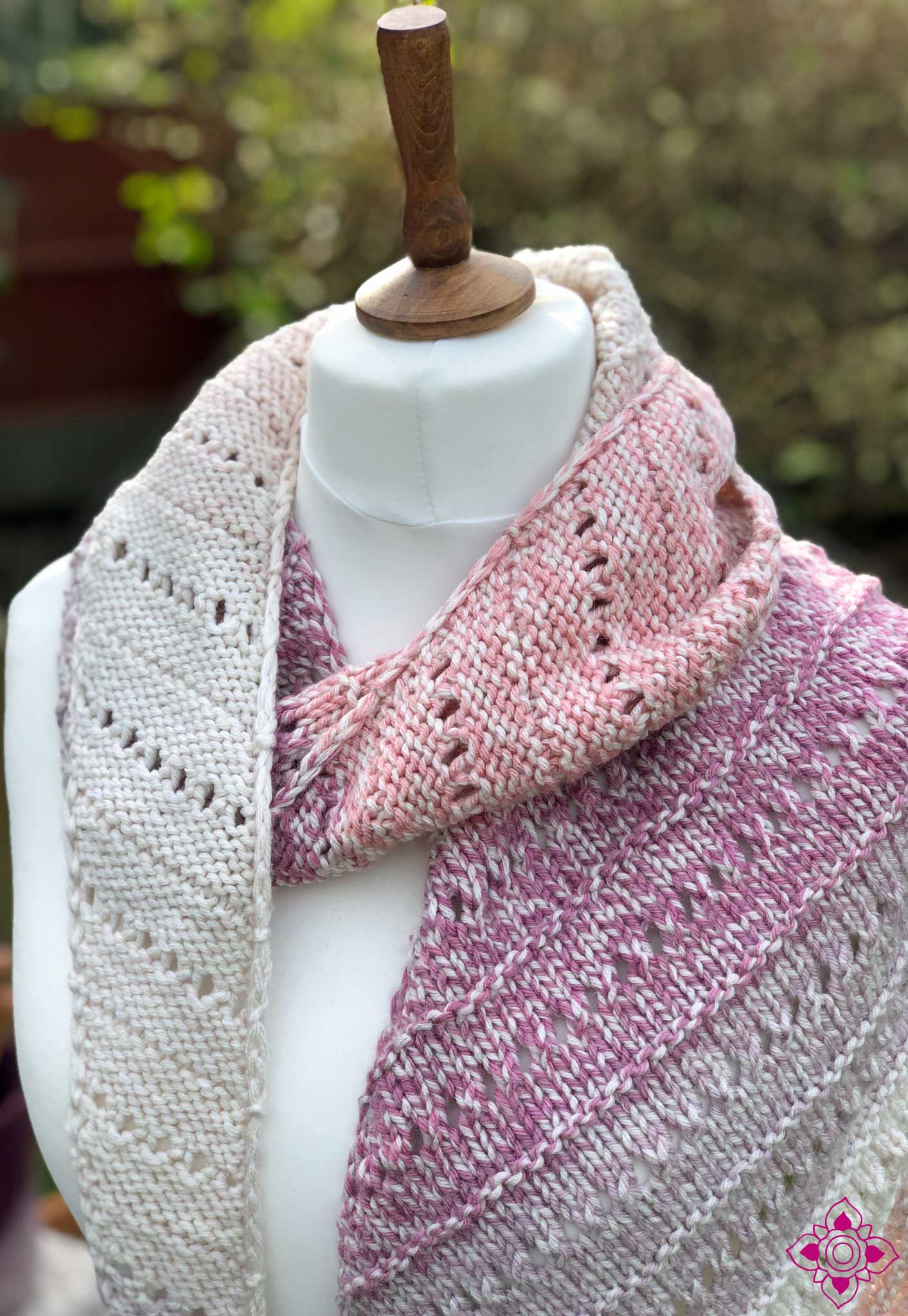 Carlotta Hand-Knitted Pink and White Asymetrical Scarf with Fringe