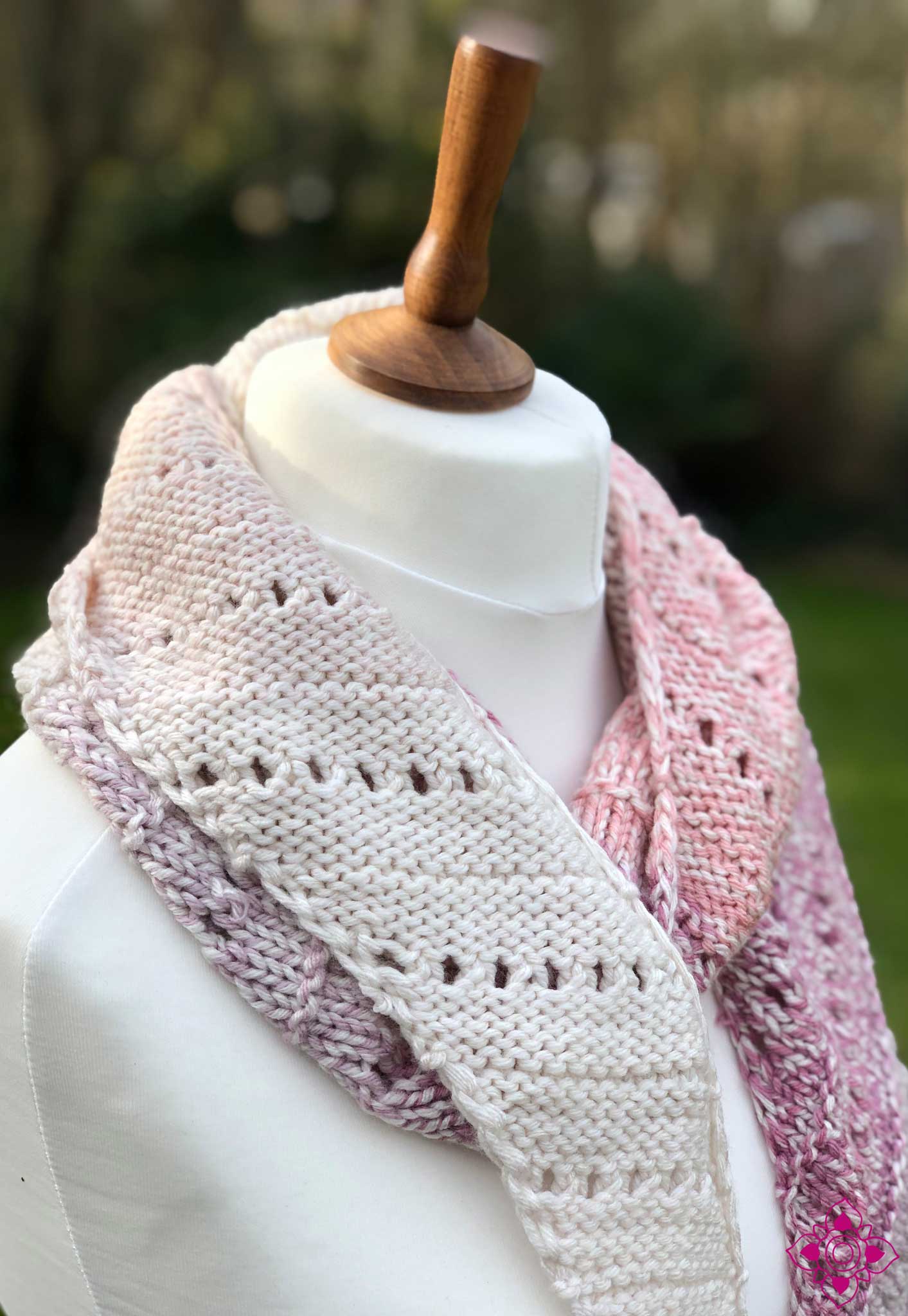Carlotta Hand-Knitted Pink and White Asymetrical Scarf with Fringe