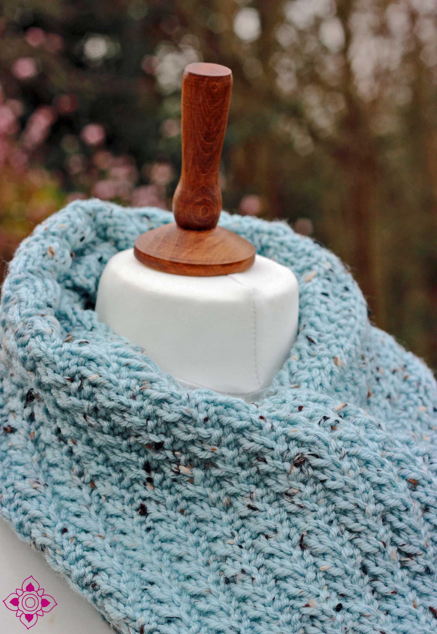 Sky Hand-Knitted Light Blue Scarf with Fringe