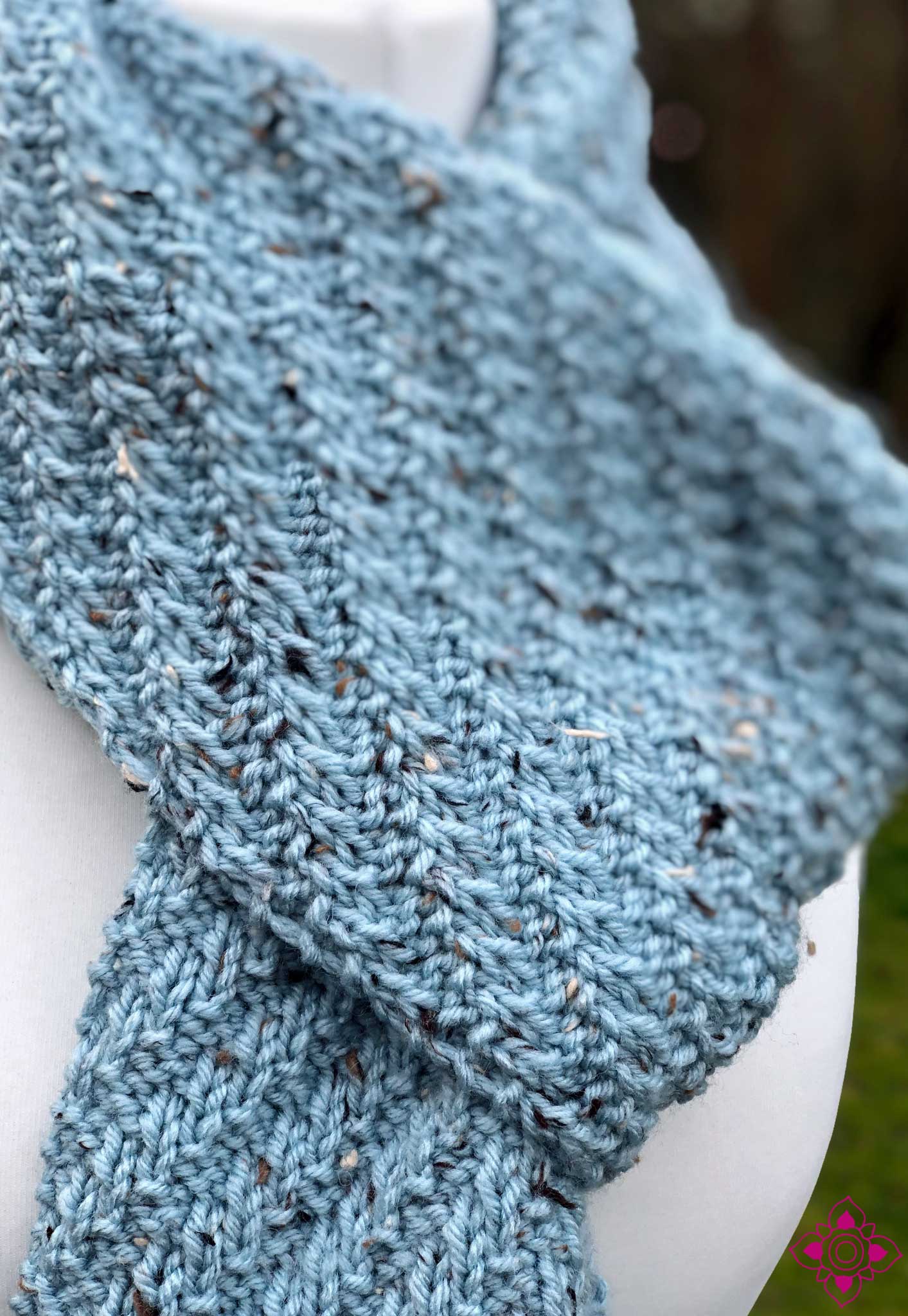Sky Hand-Knitted Light Blue Scarf with Fringe