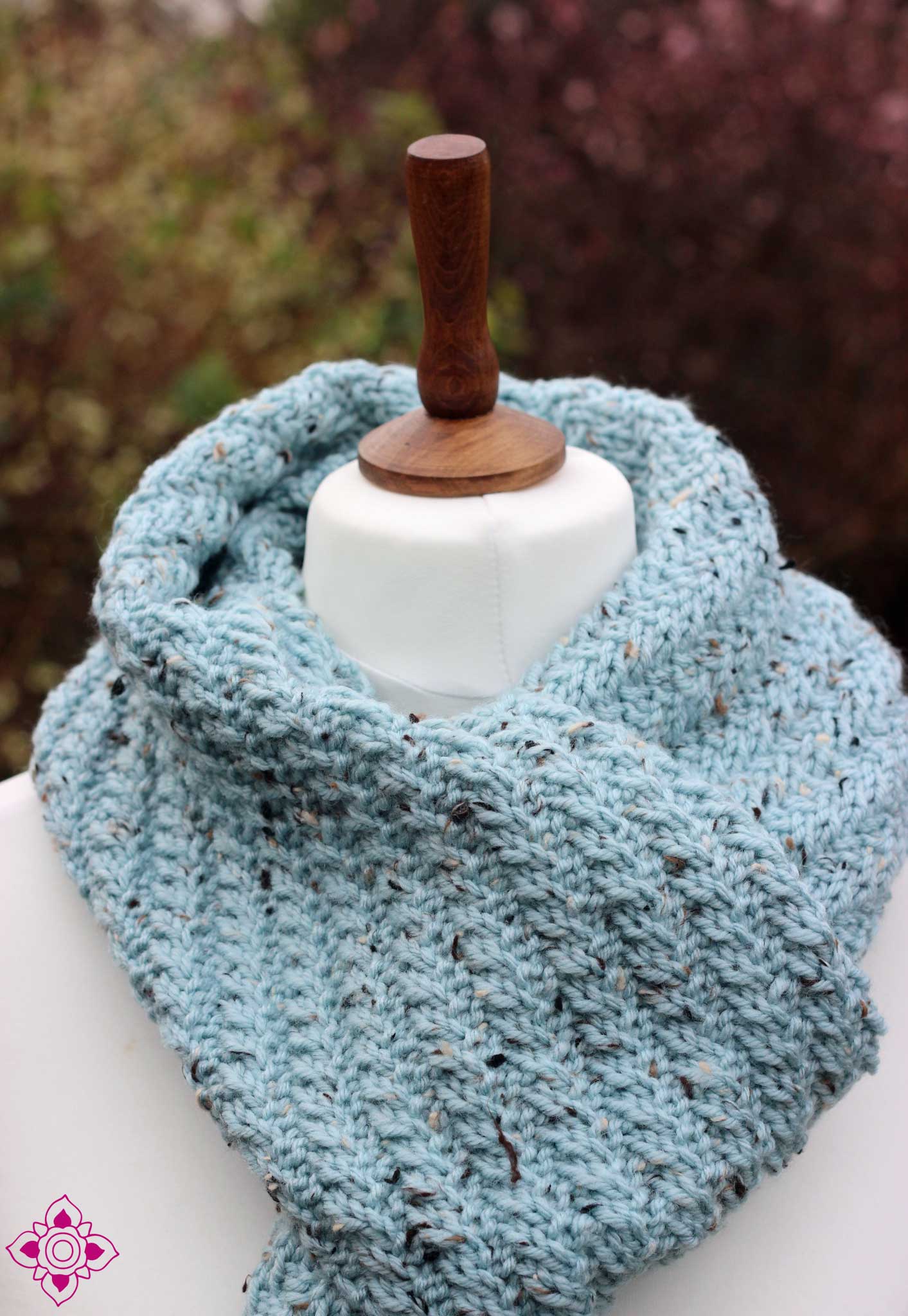 Sky Hand-Knitted Light Blue Scarf with Fringe