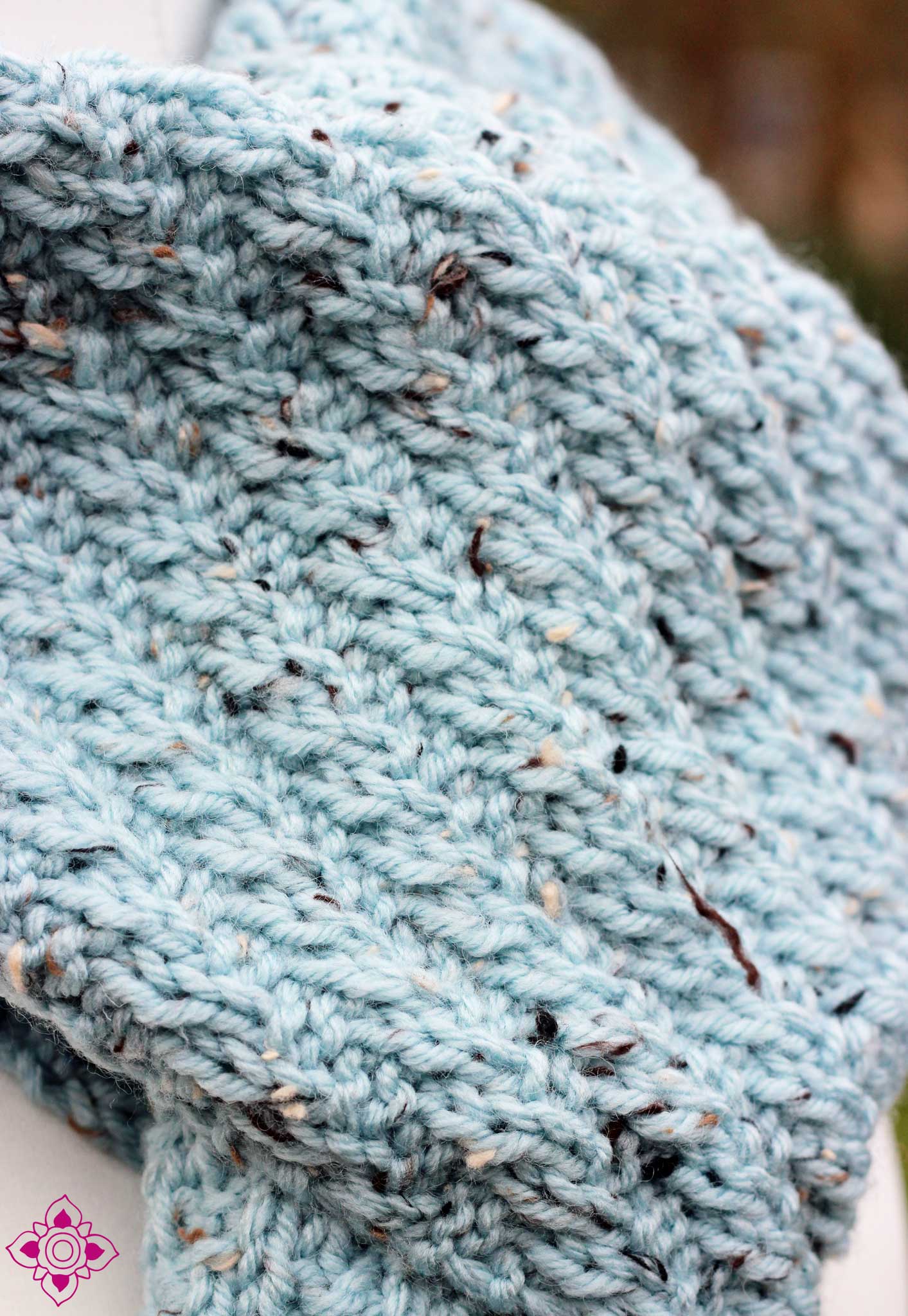 Sky Hand-Knitted Light Blue Scarf with Fringe