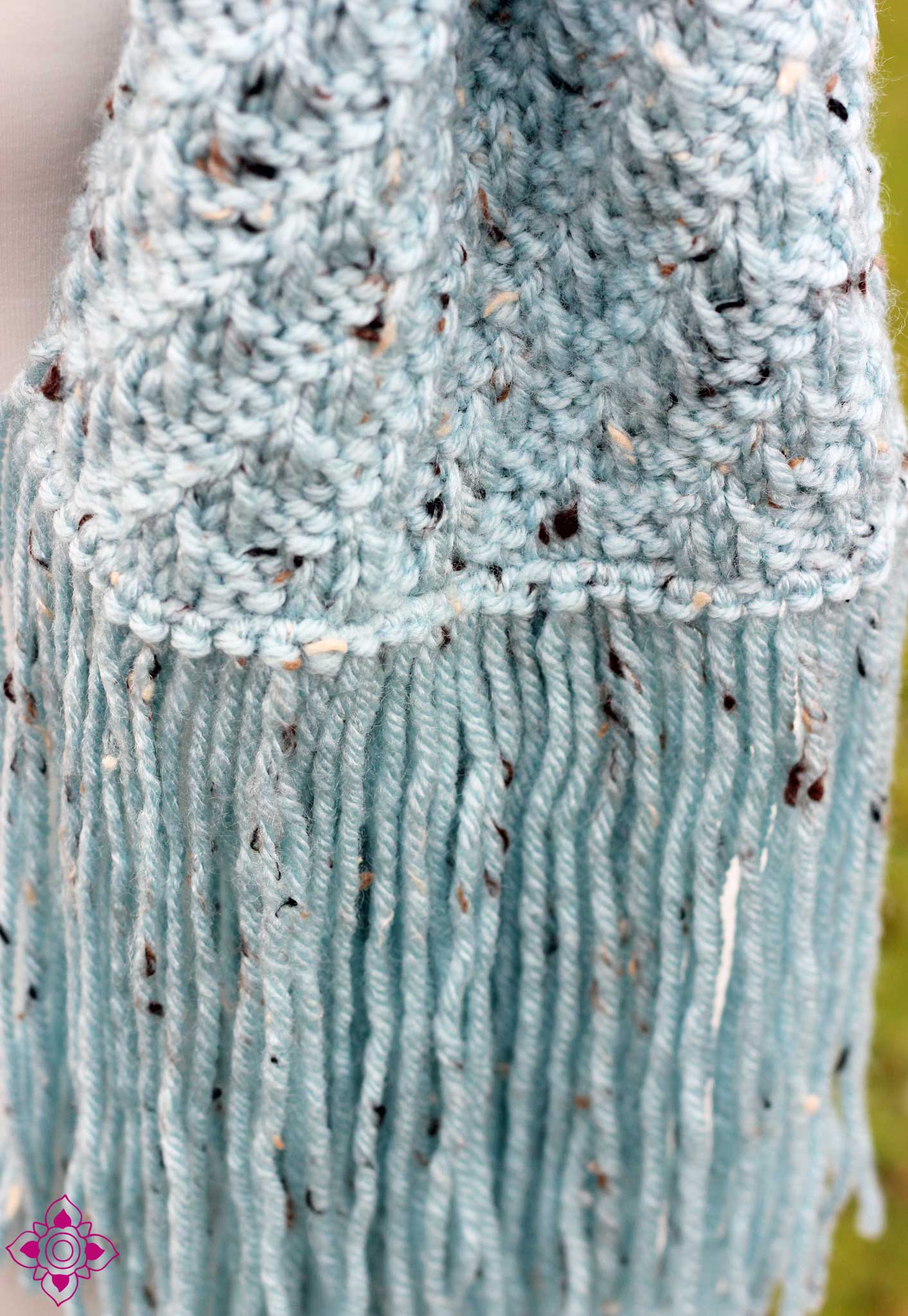 Sky Hand-Knitted Light Blue Scarf with Fringe