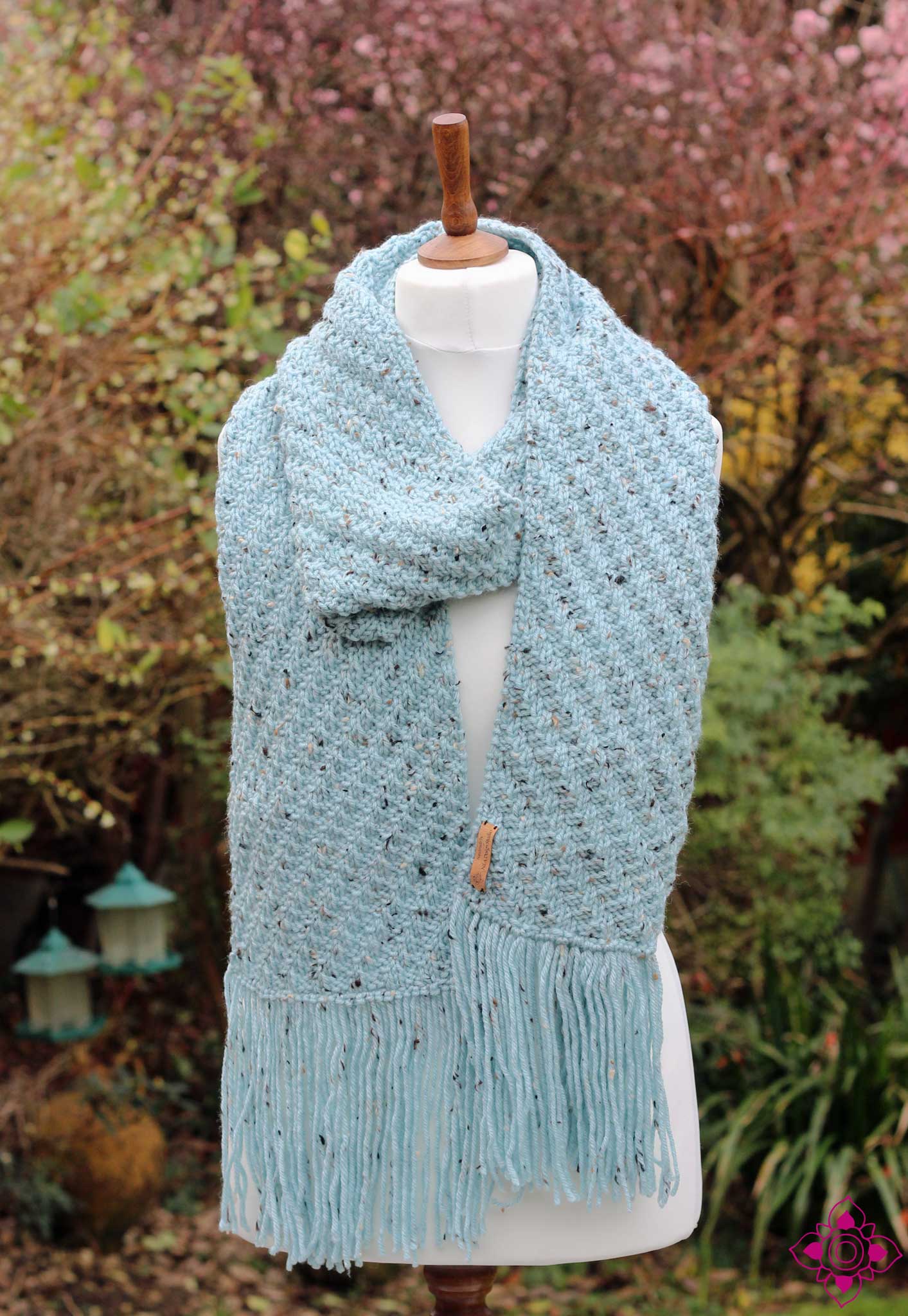 Sky Hand-Knitted Light Blue Scarf with Fringe