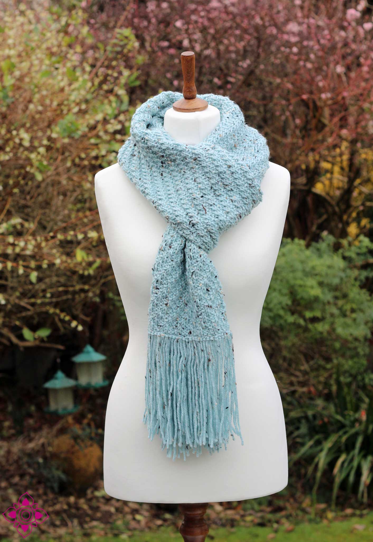 Sky Hand-Knitted Light Blue Scarf with Fringe