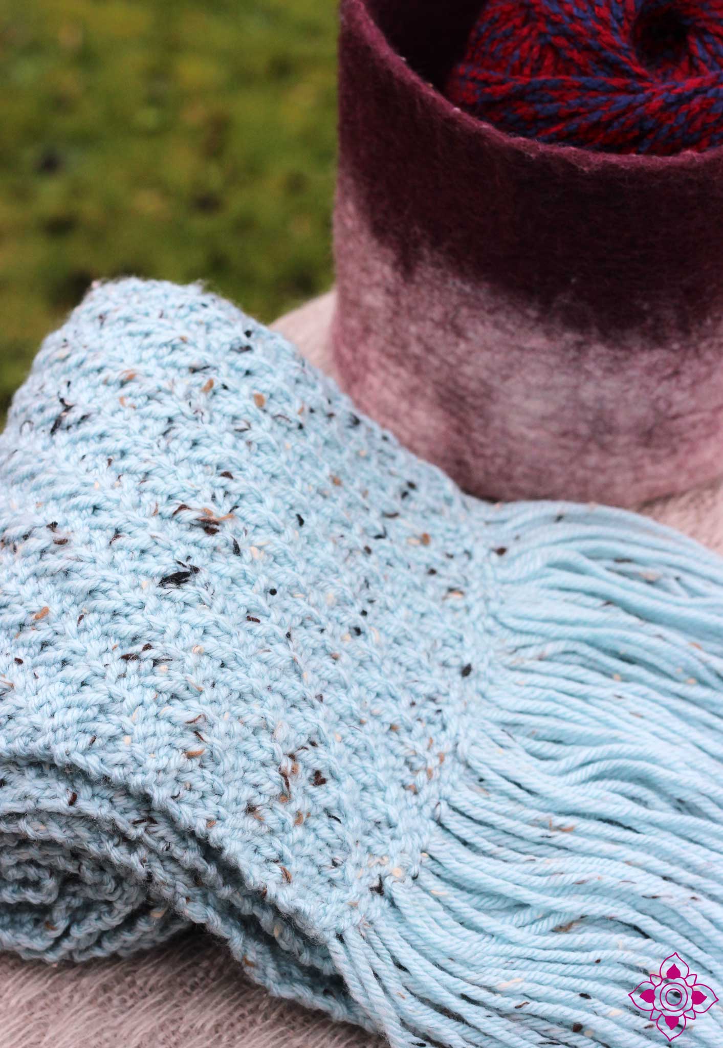 Sky Hand-Knitted Light Blue Scarf with Fringe